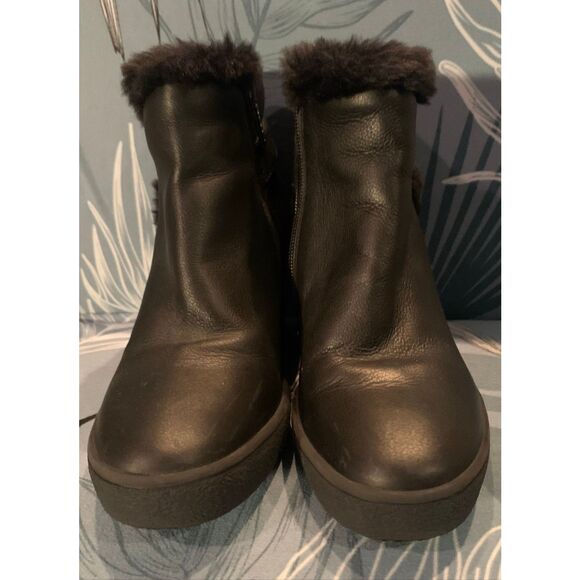 Aquatalia Black Cameron Faux Fur waterproof Wedge Bootie BOOTS sz 6.5 - Picture 4 of 11